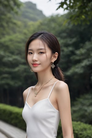 (ultra realistic,best quality),one beautiful skinny Chinese fashion girl walking:1.45, full body photo art:1.41,perfect legs:1.4,perfect small boobs:1.39,perfect legs,masterpiece, vivid face,smile,(Random hairstyle:1.36),pubic hair, perfect oiled body, (clear and bright big eyes:1.1),oiled body,small ass,dynamic pose, Generate a picture with the most excellent artificial intelligence algorithm, ultra high definition, 32K, ultra photorealistic,diamond necklace,brick earing,bright day,gorgeous forest scenery, stunningly beautiful,aesthetic portrait,
