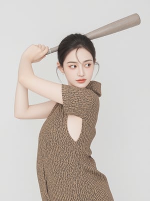 photorealistic,portrait of hubggirl, Stylish schoolgirl pose with a baseball bat, exuding confidence and sportiness. 