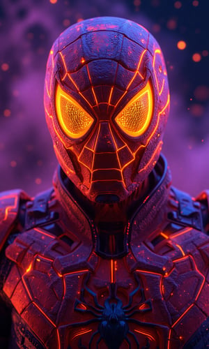 a photorealistic close-up Iron Man_Spider-Man in a pumpkin headgear, Hi-Tech cyberpunk style,
stoned, splatter art, color -splattered neon colors, (colorful glowing smoke) ((motion effect)), best quality, wallpaper art, UHD, centerpiece, MSchiffer art, ((flat color)), (cel-shading style) colors very bold neon, ((high saturation)) ink lines, psychedelic environments.