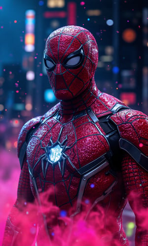 a photorealistic close-up Iron-Man_Spider-Man_pumpkin-Man, Hi-Tech cyberpunk style,
stoned, splatter art, color -splattered neon colors, (colorful glowing smoke) ((motion effect)), best quality, wallpaper art, UHD, centerpiece, MSchiffer art, ((flat color)), (cel-shading style) colors very bold neon, ((high saturation)) ink lines, psychedelic environments.