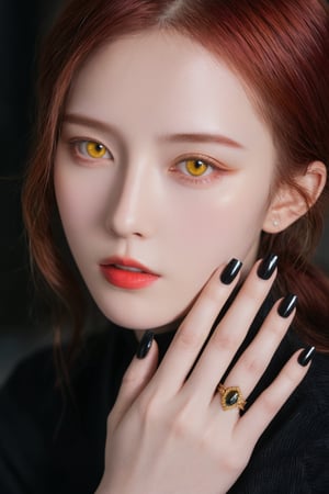 (ultra realistic,best quality),photorealistic,Extremely Realistic,in depth,cinematic light,hubggirl,

BREAK

stunning anime portrait of a red-haired girl with intense yellow eyes, close-up view, intricate hand details, strong light and shadow contrasts, black nails, 21 years old, 

BREAK

dynamic poses, particle effects, perfect hands, perfect lighting, vibrant colors, intricate details, high detailed skin, intricate background, realistic, raw, analog, taken by Sony Alpha 7R IV, Zeiss Otus 85mm F1.4, ISO 100 Shutter Speed 1/400, Vivid picture, More Reasonable Details