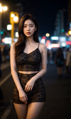 hubggirl,(Cinematic Aesthetic:1.4) Photo of a beautiful korean fashion model bokeh city night,,