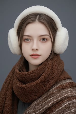 photorealistic,portrait of hubggirl, 
(ultra realistic,best quality),photorealistic,Extremely Realistic, in depth, cinematic light,

a close up of a person wearing a scarf and ear muffs, a picture, realism, fashion model, white skin color, teenager girl, portrait of arya stark, symmetric and beautiful face, with round face, girl with brown hair, 

perfect hands,perfect lighting, vibrant colors, intricate details, high detailed skin, pale skin, intricate background, realism,realistic,raw,analog,portrait,photorealistic, taken by Canon EOS,SIGMA Art Lens 35mm F1.4,ISO 200 Shutter Speed 2000,Vivid picture,hubggirl