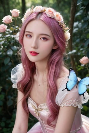 (ultra realistic,best quality),photorealistic,Extremely Realistic,in depth,cinematic light,hubggirl, 

BREAK 
princess, pink hair, pink eyes, pink dress, long hair, flowing hair, gentle smile, graceful, elegant, beautiful, delicate features, rose-themed, floral accents, magical aura, fantasy setting, soft lighting, magical glow, whimsical, dreamlike, enchanting atmosphere, storybook-like, fairytale-inspired, surrounded by nature, magical creatures, enchanting forest, glowing flowers, butterfly accessories, delicate butterfly wings, gentle breeze, flowing dress, peaceful, serene, magical powers, glowing eyes, magical symbols, enchanted rose, fairy tale castle, magical landscape, fantasy art, masterwork, 

BREAK 
perfect hands, perfect lighting, vibrant colors, intricate details, high detailed skin, intricate background, 
realistic, raw, analog, taken by Canon EOS,SIGMA Art Lens 35mm F1.4,ISO 200 Shutter Speed 2000,Vivid picture,More Reasonable Details