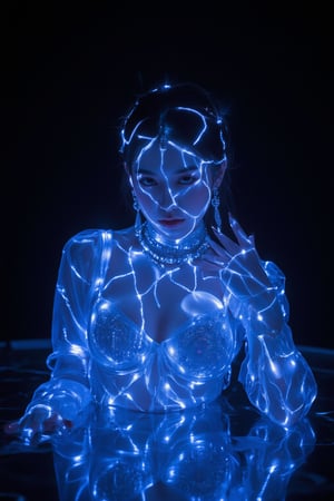 Phosphorescent\(hubgstyle)\,
Phosphorescent entanglement art, real photos, cyberpunk woman performance art, gorgeous and clear jewelry, clear face texture, clear clothing texture, background fades to black, clear reflection on the ground, hdr,