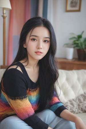 (ultra realistic,best quality),photorealistic,Extremely Realistic, in depth, cinematic light,hubggirl,

lovely cute young attractive teenage girl, village girl, 18 years old, cute, an Instagram model, long black_hair, colorful hair, winter, dacing, wear black top, sitting at sofa home, clean face

intricate background, realism,realistic,raw,analog,portrait,photorealistic