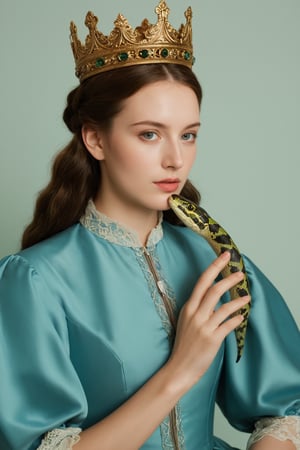 photorealistic,Extremely Realistic,in depth,cinematic light,hubggirl,

BREAK 
arafed woman in a light green blue dress and a snake with a crown on her head, inspired by Lucas Cranach the Elder, inspired by Agnolo Bronzino, inspired by Dino Valls, inspired by Hendrik Goltzius, inspired by Parmigianino, inspired by Sofonisba Anguissola, inspired by Lucas Cranach the Younger,

BREAK 
perfect hands, perfect lighting, vibrant colors, intricate details, high detailed skin, intricate background, 
realistic, raw, analog, taken by Canon EOS,SIGMA Art Lens 35mm F1.4,ISO 200 Shutter Speed 2000,Vivid picture,More Reasonable Details