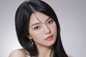 (ultra realistic,best quality),Hime cut,long black hair,lip biting,detailed skin,detailed face,(studio light:1.4),