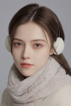 photorealistic,portrait of hubggirl, 
(ultra realistic,best quality),photorealistic,Extremely Realistic, in depth, cinematic light,

a close up of a person wearing a scarf and ear muffs, a picture, realism, fashion model, white skin color, teenager girl, portrait of arya stark, symmetric and beautiful face, with round face, girl with brown hair, 

perfect hands,perfect lighting, vibrant colors, intricate details, high detailed skin, pale skin, intricate background, realism,realistic,raw,analog,portrait,photorealistic, taken by Canon EOS,SIGMA Art Lens 35mm F1.4,ISO 200 Shutter Speed 2000,Vivid picture,hubggirl