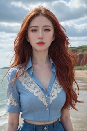  photorealistic,portrait of hubggirl, 
(ultra realistic,best quality),photorealistic,Extremely Realistic, in depth, cinematic light,

1girl,(long red hair:1.4),outdoors,(front:1.3),(standing:1.3),seaside,cloudy sky,High-low skirt,(cowboy_shot:1.2),navelwavy hair, 

perfect lighting, vibrant colors, intricate details, high detailed skin, pale skin, intricate background, realism,realistic,raw,analog,portrait,photorealistic, taken by Canon EOS,SIGMA Art Lens 35mm F1.4,ISO 200 Shutter Speed 2000,Vivid picture,