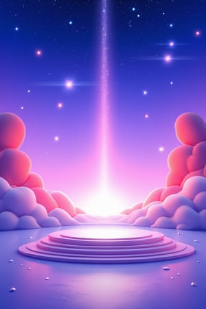 professional 3d model,anime artwork pixar,3d style,good shine,OC rendering,highly detailed,volumetric,dramatic lighting,3d\(hubgstyle)\,a round podium on the ground in the middle,clouds,starry sky,planets in the sky,glowing beam in the background,beautiful colorful background,very beautiful,masterpiece,best quality,super detail,anime style,key visual,vibrant,studio anime