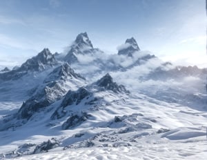 no humans,mountain, cloud, nature,snow,skyrimlandscapes, Realistic ,ultra detailed
