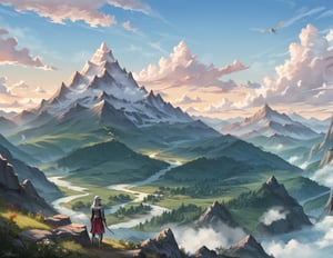 (a girl stands in the river facing away)
,long hair,knight costume,score_9,score_8_up,skyrimlandscapes,mountain, cloud, nature,(there is a dragon flying on the sky)