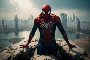 (best quality, 4k, 8k, highres, masterpiece:1.2), ultra-detailed, (realistic, photorealistic, photo-realistic:1.37), (A breathtaking 8K photorealistic concept art masterpiece, (Spiderman adorned in a stunning white and gold armor-style suit, unmasked, with a white cape billowing gracefully:1.3), Set against the backdrop of a highly detailed night cityscape, captured with perfect composition and sharp focus, (A cinematic vision of artistry:1.3), Bathed in soft, natural volumetric lighting, the chiaroscuro effect enhancing the intricate details of the suit, (A true award-winning photograph:1.3), Created in the style reminiscent of the great masters Raphael, Caravaggio, and modern visionaries like Greg Rutkowski, Beeple, Beksinski, and Giger, (A piece trending on ArtStation for its artistic brilliance:1.3), This oil on canvas marvel is a testament to artistic excellence, showcasing Spiderman as you've never seen him before, (An artistic achievement beyond compare:1.3)