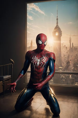 (best quality, 4k, 8k, highres, masterpiece:1.2), ultra-detailed, (realistic, photorealistic, photo-realistic:1.37), (A breathtaking 8K photorealistic concept art masterpiece, (Spiderman adorned in a stunning white and gold armor-style suit, unmasked, with a white cape billowing gracefully:1.3), Set against the backdrop of a highly detailed night cityscape, captured with perfect composition and sharp focus, (A cinematic vision of artistry:1.3), Bathed in soft, natural volumetric lighting, the chiaroscuro effect enhancing the intricate details of the suit, (A true award-winning photograph:1.3), Created in the style reminiscent of the great masters Raphael, Caravaggio, and modern visionaries like Greg Rutkowski, Beeple, Beksinski, and Giger, (A piece trending on ArtStation for its artistic brilliance:1.3), This oil on canvas marvel is a testament to artistic excellence, showcasing Spiderman as you've never seen him before, (An artistic achievement beyond compare:1.3)