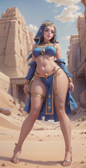 (masterpiece), 1girl, best quality, expressive eyes, perfect face, wide hips, blue eyes,  ,narrow waist,substitute_teacher, full_body , looking-at-viewer,mascaraTears,Sexy Pose,Styles Pose,egypt, desert background, upper body,( from below), female crowd background,