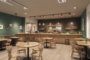 Create a realistic Create image of a health-conscious café with fresh, colourful dining in the café 