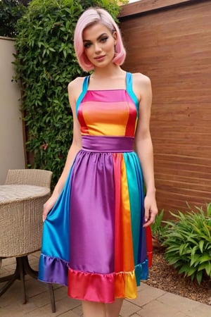 BBQ Femboy wearing rainbow satin dress 👗,hajab rainbow, 