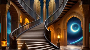 a detailed epic poster, staircase towards islamic civilisation, DonMASKTexXL , 