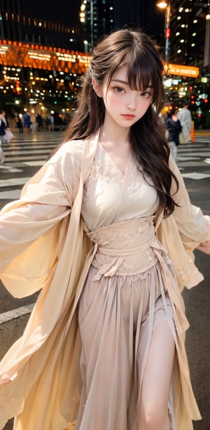  masterpiece,best quality,very long hair,1girl,solo,long_hair, ,hk_girl,xuer ai yazawa style girl, dynamic move,Hanfu, floating, particle of light, high contrast, realistic, ,hanfu