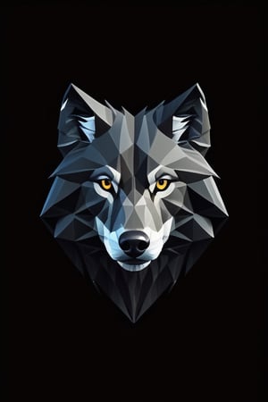 logo, wolf in polygon, black background, high resolution, 4k, 