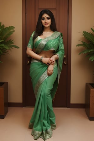 sumal_breast ,full_body,green saree in the rood,