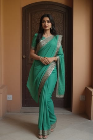  ,full_body, black saree in the rood,
