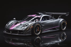 Photo of Pagani,car exhibition, black background,neon light,pro photography, professional,car photography , high quality, cg, masterpiece, details 