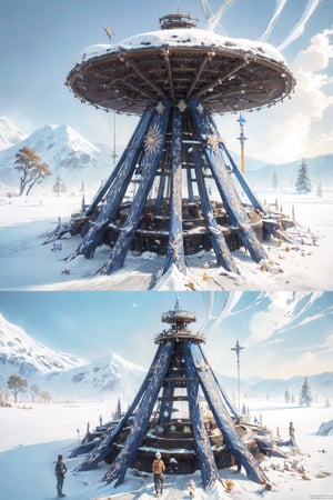 masterpiece, panels solar tree. on top of the snow, very high quality, ultra high definition, 32K, ultra photorealistic, high detail, more detail, BurningMan festival style, meting point statue,velvaura