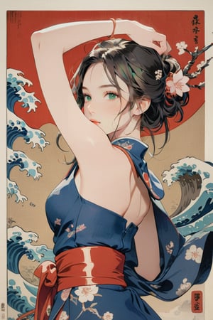 //Style, Great artist style, ukiyo-e
//Quality, Masterpiece, Top Quality, Official Art, Aesthetic and Beautiful, 16K, highest definition, high resolution 
//Character, (1girl), armpit,