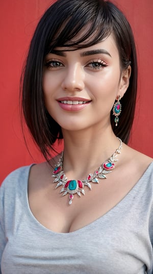 (best quality, masterpiece, ultra detailed, 8K, RAW photo), absuredres, a beautiful student model holding a sparrow, long black chignon with blunt bangs, azure outfit,grey eyes,parted greasy lips,kind smile,intricate jewelry,necklace,earrings, bliss, joyful, floral background,vibrant color, colorful,