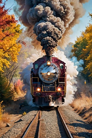 Raw style, ultra detailed, ultra sharp, 35mm:

The roaring beast of steel, its iron skeleton coated in a vibrant coat of maroon and yellow, hurtles down the track with a deafening roar. The sun's rays bounce off the train's metallic surface, casting a myriad of golden hues that dance and flicker across the landscape. In the distance, a billowing cloud of smoke rises like a behemoth from the depths of the earth, signaling the imminent arrival of this colossal locomotive. The train's wheels screech against the metal rails, sending sparks flying like a dazzling firework display. As the train approaches, the ground beneath it trembles, causing the earth to rumble and the trees to sway in awe. A cacophony of sounds echoes through the air as the train barrels forward, the sheer power of its momentum becoming palpable. The landscape is painted with a blur of colors as the train whips past, leaving a trail of dust and debris in its wake. The locomotive's brakes shriek in protest as it begins to slow down, finally coming to a grinding halt. The train doors slide open, releasing a swarm of passengers eager to explore the world beyond. The air is filled with anticipation and excitement as the passengers step out onto the platform, their eyes sparkling with the promise of adventure. And in the midst of it all, the train stands as a testament to human ingenuity and the unyielding desire to conquer the unknown.