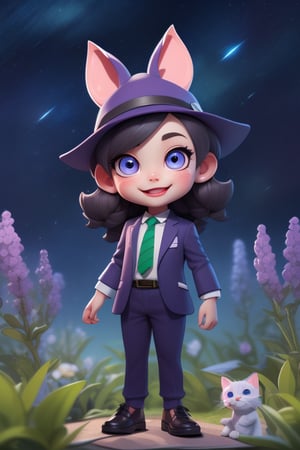 (masterpiece), excellent quality, expressive eyes, perfect face, (masterpiece), excellent quality, expressive eyes, perfect face, clipart of a little girl with dark hair, pale skin and kitten ears wearing an all grey, green hat eyes, sweet kitten, smile, standing on a farm, trending in ArtStation Pixiv, purple eyes, blue tie, beautiful (detailed eyes, detailed face,) Ahegao, euladef, noble temperament, high heels, without watermark, under the sky night, starry sky. romantic atmosphere,
