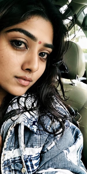 lovely cute young attractive indian teenage girl in jacket,  23 years old, cute, an Instagram model, winter, sitting in car ,Indian
