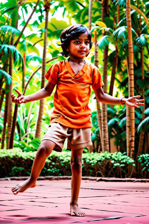 A young Indian boy, full of determination and focus, practices meditation amidst a bustling city square. The vibrant colors and energy of the surroundings contrast with his inner peace.
A talented programmer, fingers flying across the keyboard, defends against a cyber attack on a futuristic cityscape. The screen glows with lines of code as she rallies her team to repel the intruders.
In a lush jungle temple, a wise old monk teaches a young boy the ancient art of martial arts. The boy's movements are fluid and graceful, infused with respect for tradition and a deep connection to nature.