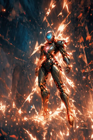 ironman advanced armor, blue eyes, full body shot, deep V armor, fair and smooth skin, mecha background, robot, masterpiece, cinematic lighting, physically based rendering, lens flare, award winning rendering, perfect rendering detail, 8K, realism, detailed background, everything in detail, cinematic shot, dynamic lighting, 75mm, Technicolor, Panavision, cinemascope, fine details, 8k, HDR, realism, realistic, key visual, film still, superb cinematic color grading, depth of field, photorealistic ,midjourney,1 man