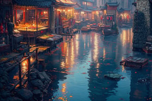 High quality, 8K, brightly lit cities in ancient China at sunset. There is a boat in the bustling market and the clear and transparent river water is like a fairyland on earth. Close-up shots are super clear, with distinct colors and a cinematic feel.
Close-up.