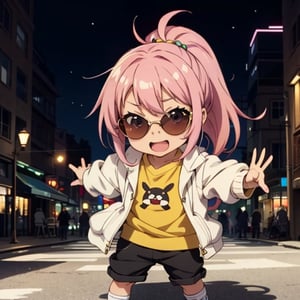 Cute anime girl, chibi, sunglasses, dancing