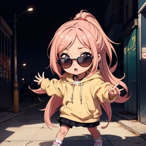 Cute anime girl, hoody, innocent, chibi, sunglasses, dancing,SAM YANG