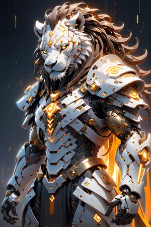 (masterpiece, best quality:1.5), EpicLogo, white glowing armor, robot, gold irradiated armor, luminous stoic face, look on viewer, lion style, central view, hyper real, hues, Movie Still, cyberpunk, full body, cinematic scene, intricate mech details , ground level shot, 8K resolution, Cinema 4D, Behance HD, polished metal, shiny, data, ethereal fire emitting from armor, hair in dreadlock braids, cross on chest plate, battle stance, skyfall background, radiant hues in background