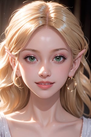 tsmbsszelda, masterpiece, (face only), green eyes, blushing,  smiling,  blonde hair, lipstick, makeup, blushing, full lips