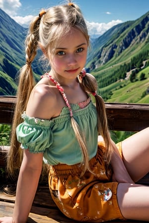 AIDA_LoRA_HanF ((Generate hyper realistic image of captivatin indoor scene featuring a stunning sexy and seductive young girl with ice blonde hair in pigtails, masterpiece, (intricate details) highly detailed, vibrant, production film, ultra high quality, photography style, Extremely Realistic, (((Dramatic light))), mountain scenery, outdoor, daylight, orange plaine tight shorts, facing the camera