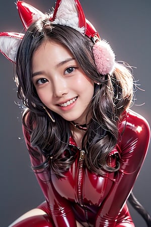 (Cat day theme:1.4),cowboy shot portrait of a busty beautiful Japanese milf, 38yo, wearing a ((cat fluffy ear pad, red latex catsuit:1.4)), fluffy cat ears, perfect face,perfect eyes,HD details,high details,sharp focus,studio photo,HD makeup,shimmery makeup,celebrity makeup, watch, ((centered image)) (HD render)Studio portrait,magic, magical, fantasy,(huge breast)(large breast),(milf breasts:1.2), (narrow waist:1.1), happy_face, happy smile, bright smile, sitting with paw pose, (girl on top:1.5), from above, (simple dark grey background:1.5)), (dark grey wallpaper background), dusk, very bright backlighting, ,Japanese mature woman,(in coming:1.3),(blush:1.3), seductive,1 girl
