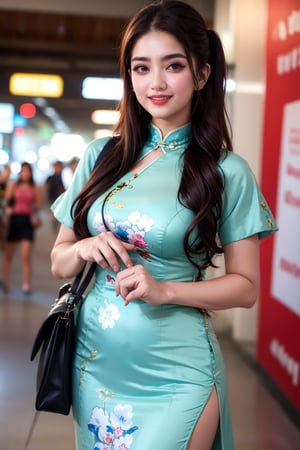 1girl,Young woman, in modern Guochao (Chinese national trend) fashion, standing before a giant aquarium, She wears a chic qipao dress with contemporary patterns, mixing traditional Chinese elements and pop art. Her hair is styled in a modern updo with decorative hairpins. The dress features vibrant colors and sleek cut, blending traditional silhouettes with street style aesthetics. I,ek_real_b00ster,Masterpiece, beautiful details, perfect focus, uniform 8K wallpaper, high resolution, exquisite texture in every detail, ((Cowboy Shot: 1.5)), 1 girl, beautiful korean girl, 18 yo, beautiful korean idol, over sized eyes, big eyes, blue eyes, clear shining deep eyes, smile, happy, looking at viewer, half-up pony hairstyle, break pastel, perfect light, watercolor,sparkle \(honkai: star rail\),twintails,Asuka Langley Soryu,SKIRT,EyepatchBikiniDef,Fasha,velvaura,magiabaiser,Ateneaxl
