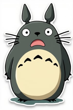 A sticker of totoro , acting very surprised and shocked. Ghibli style. 