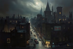 Oil painting of Gotham city, dark shades, oilpaint1