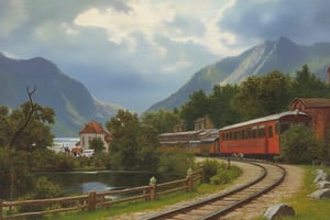 Oil Painting of a scenery in Switzerland, a train visible, oilpaint1