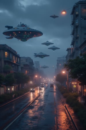 8k resolution extremelyrealistic sci fi city with many different shaped and color extremelyrealistic spacecrafts starships and space pods flying around at night,sharp focus