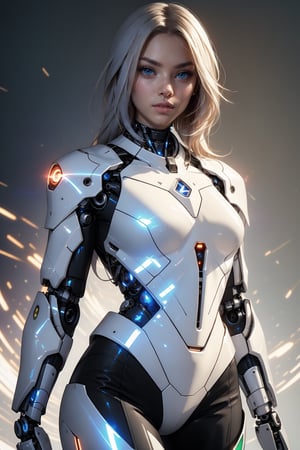 ((Best quality)), ((masterpiece)), (detailed: 1.4), Alafed woman in futuristic costume posing for photo, In futuristic white armor, Girl in Mecha Cyber Armor, Unreal Engine Rendering + goddes, Cyborg porcelain armor, Shiny White Armor, realistic long white hair, gynoid cyborg body, Beautiful and charming cyborg woman, diverse cybersuits, beautiful cyborg woman, beutiful white girl cyborg, In futuristic armor, The perfect cyborg woman, nijistyle,niji