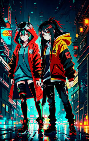 anime girl with black long hair, a green and red jacket, bottomless, anus, anime style 4 k, cyberpunk anime girl in hoodie, anime style. 8k, anime art wallpaper 8 k, style anime, cyberpunk anime girl, anime vibes, anime art wallpaper 4 k, anime art wallpaper 4k, high quality anime artstyle, portrait anime space cadet girl, digital cyberpunk anime art, samurai anime girl, cybernetic arm, oni mask 